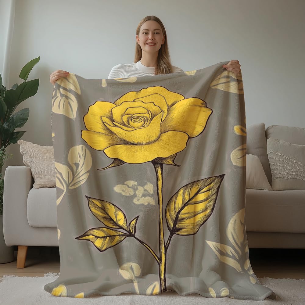 HUNXIAOJ Flower Print Blanket Rustic Floral Throw Blanket Floral Bedding Country Flower Decor Warm Soft Flannel for Bed Sofa Couch (49in x 59in)