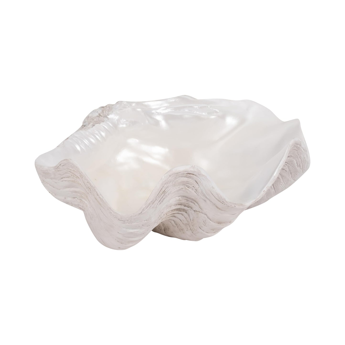 Textured Shell Decorative Bowl for Coffee Centerpiece Table Accent - Wavy Edge Design for Home, Kitchen Counter, or Catchall Dish - Coastal Basin for Key and Candy Bowl - 5", Ivory & Tan