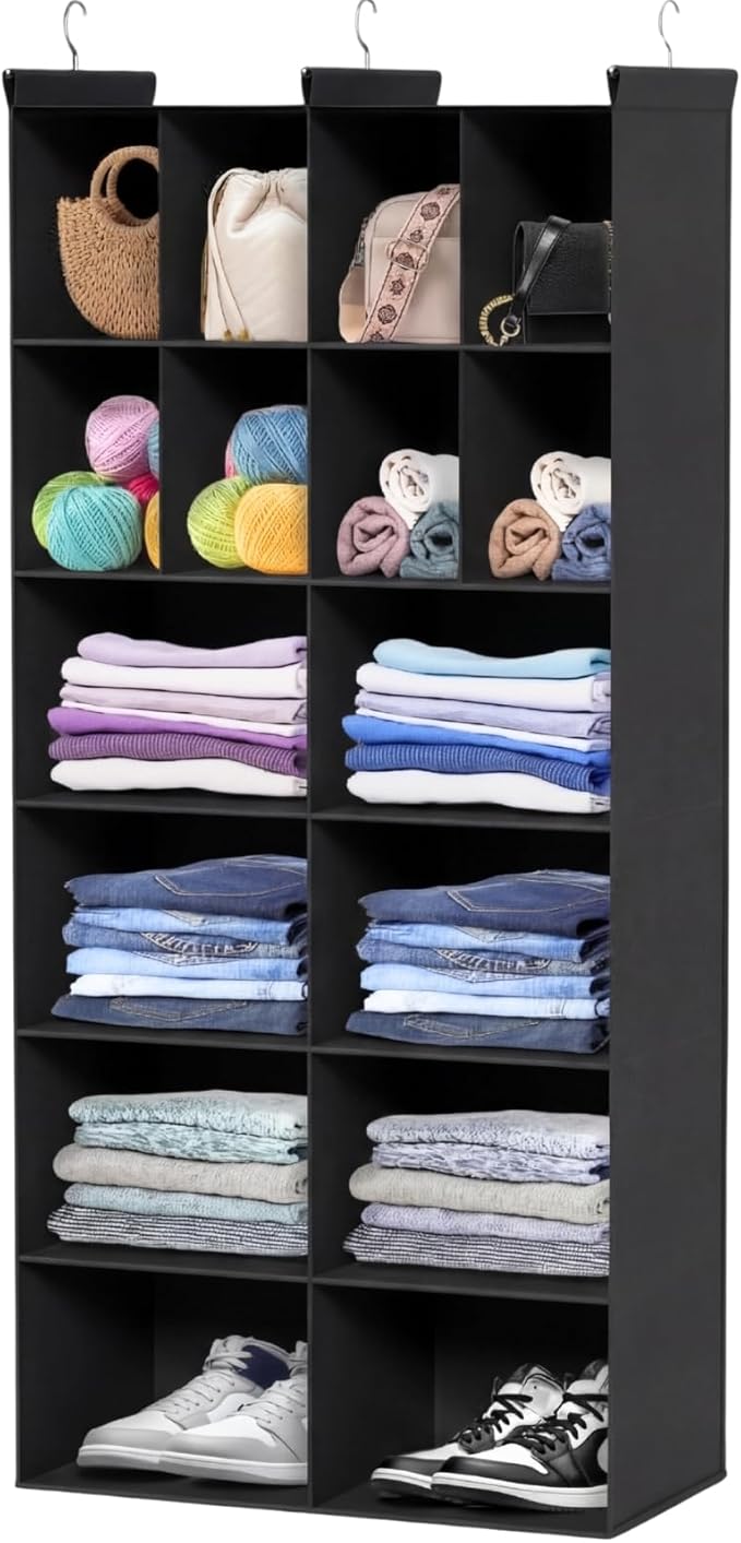 Ofiray-home 6 Tier Hanging Closet Organizer, 16 Compartments Sweater Organizer