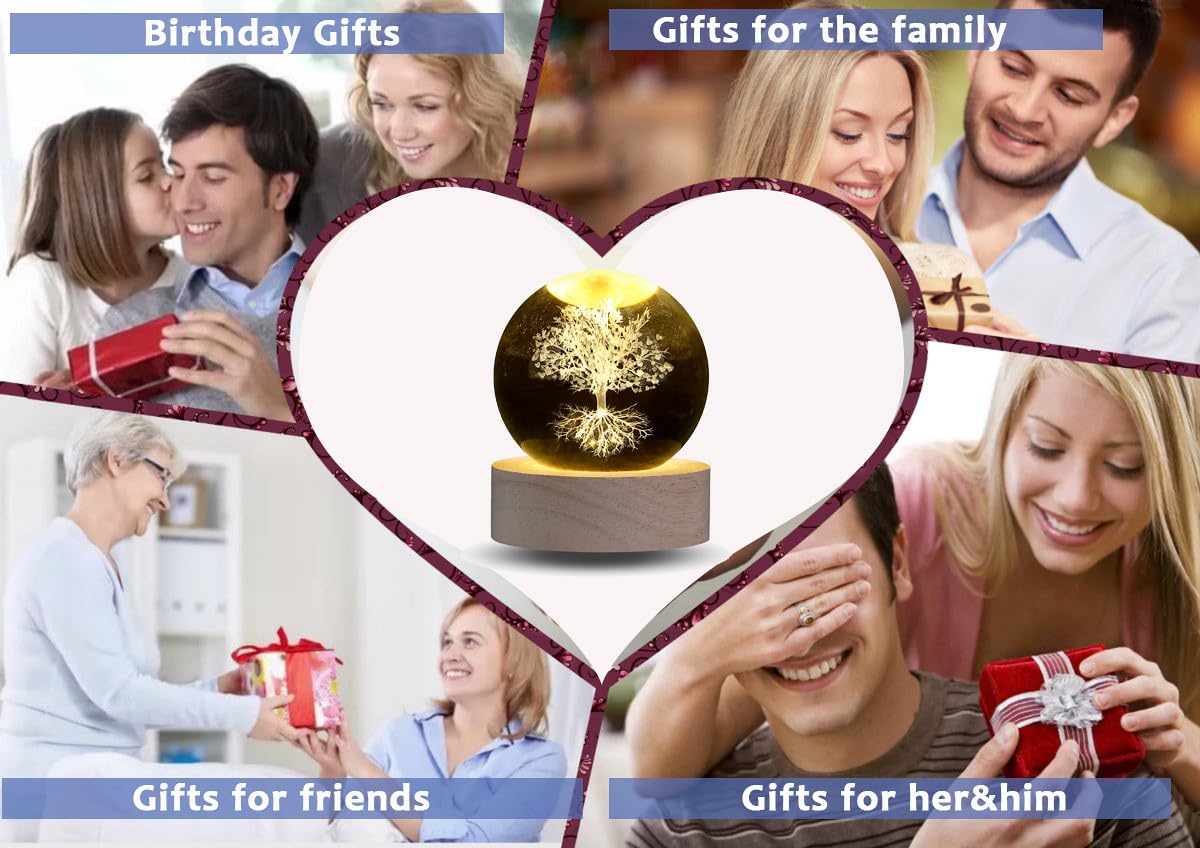 MAIBAOTA 3D Tree of Life Decor 2.4 Inches Crystal Ball Crystal Tree of Life Meditation Spiritual Gifts for Women Glass Figurines Sphere