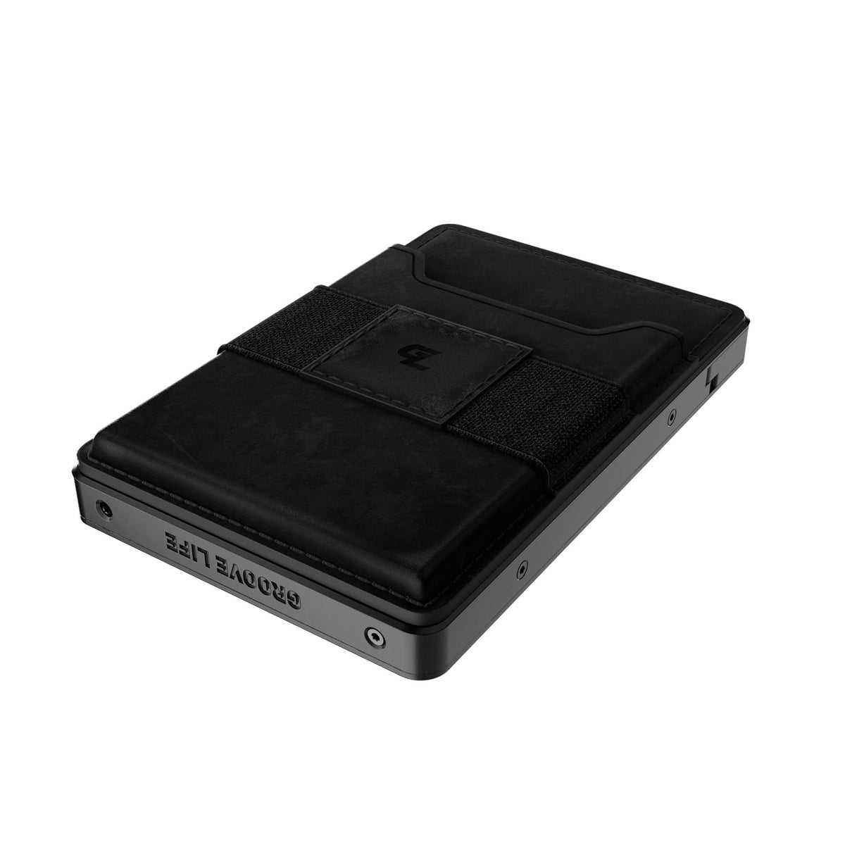 Groove Life Groove Magnetic Thumb Swipe Wallet Gun Metal/Black Leather Go Mens Minimalist Aluminum Credit Card Holder with RFID Blocking, Genuine Leather Attachment, Lifetime Coverage