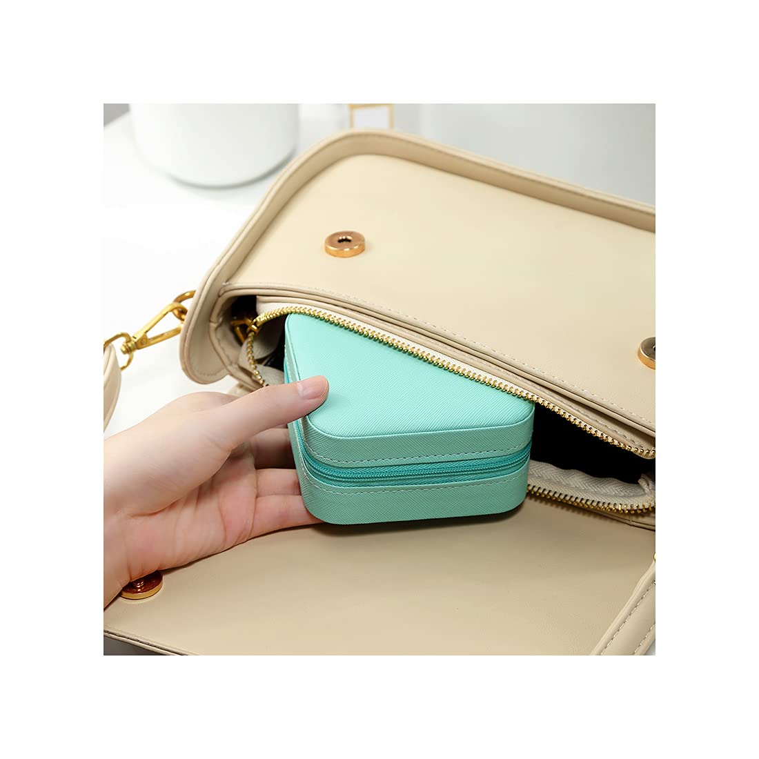 TRODANCE Mini Jewelry Travel Case, Small Portable Jewellry Organizer Box Portable Display Storage Box for Rings Earrings Necklaces, Gifts for Girl, Women, Wedding, Birthday, Mom, Mother's Day (Blue)
