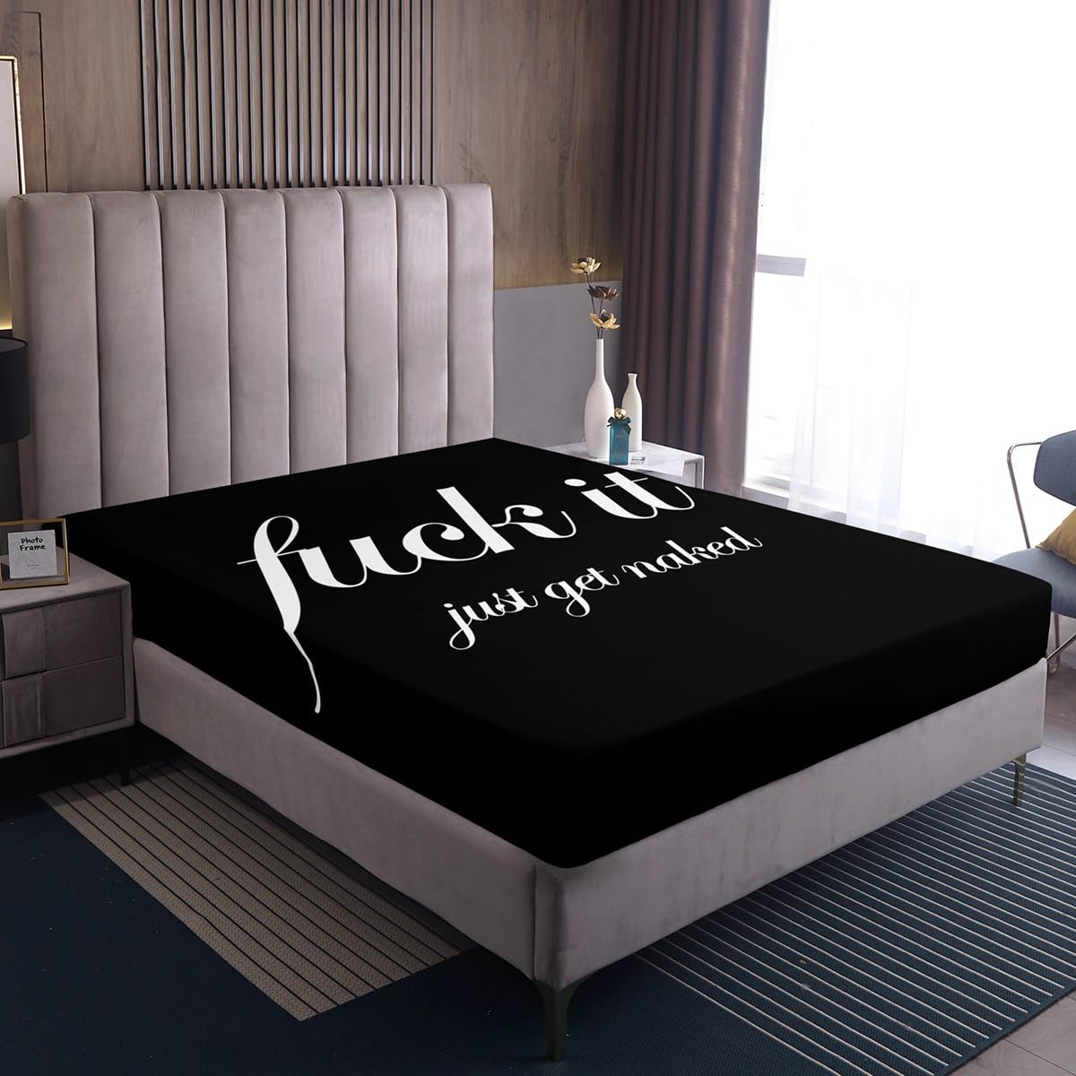 Funny Quotes Fitted Sheet & Pillow Sham Set Get Naked Bedding Set for Couple Lover Men Women Romantic Bed Sheet Set Black and White Creative Words Bed Cover No Flat Sheet Room Decor 3Pcs Full Size