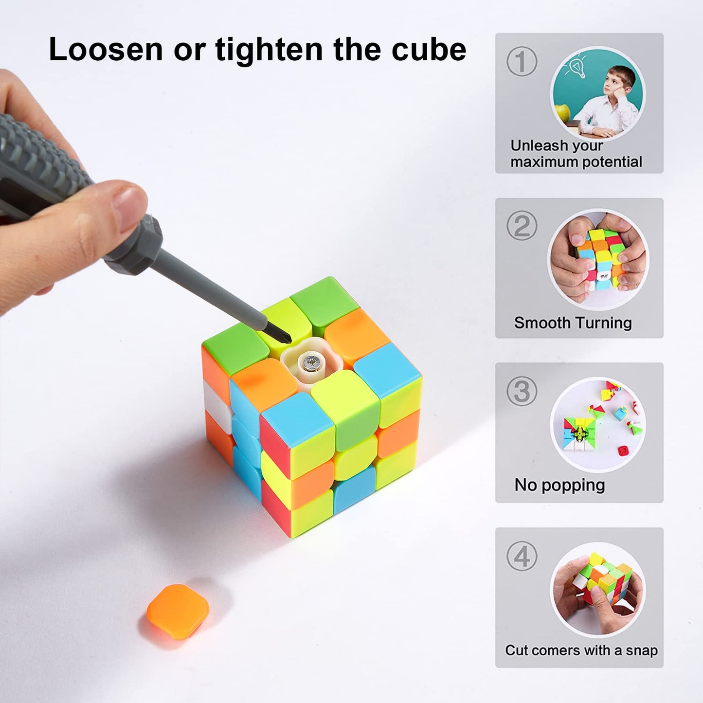 ROXENDA Speed Cube Fast Cube - Fast Smooth Turning Solid Durable & Stickerless Frosted, Best 3D Puzzle Magic Cube Toy - Turns Quicker than Original for kids Gift & Adult & Children(3x3x3 Cube)