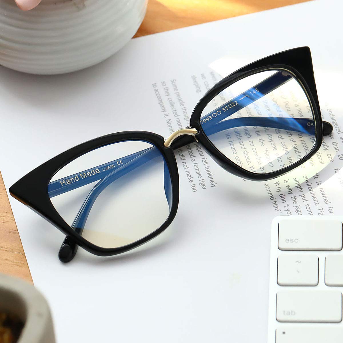 MORESHINE Cute Cateye Blue Light Blocking Glasses For Womens Fashion Computer Clear Eyeglasses Frames Anti Eye Strain (Black+Leopard)