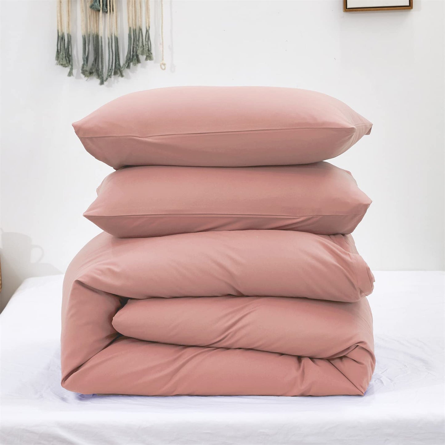 KAREVER Blush Pink Comforter Set Women Full Size Bedding Quilt Set Girls 3 PCs Bed Set Durable Breathable Blanket