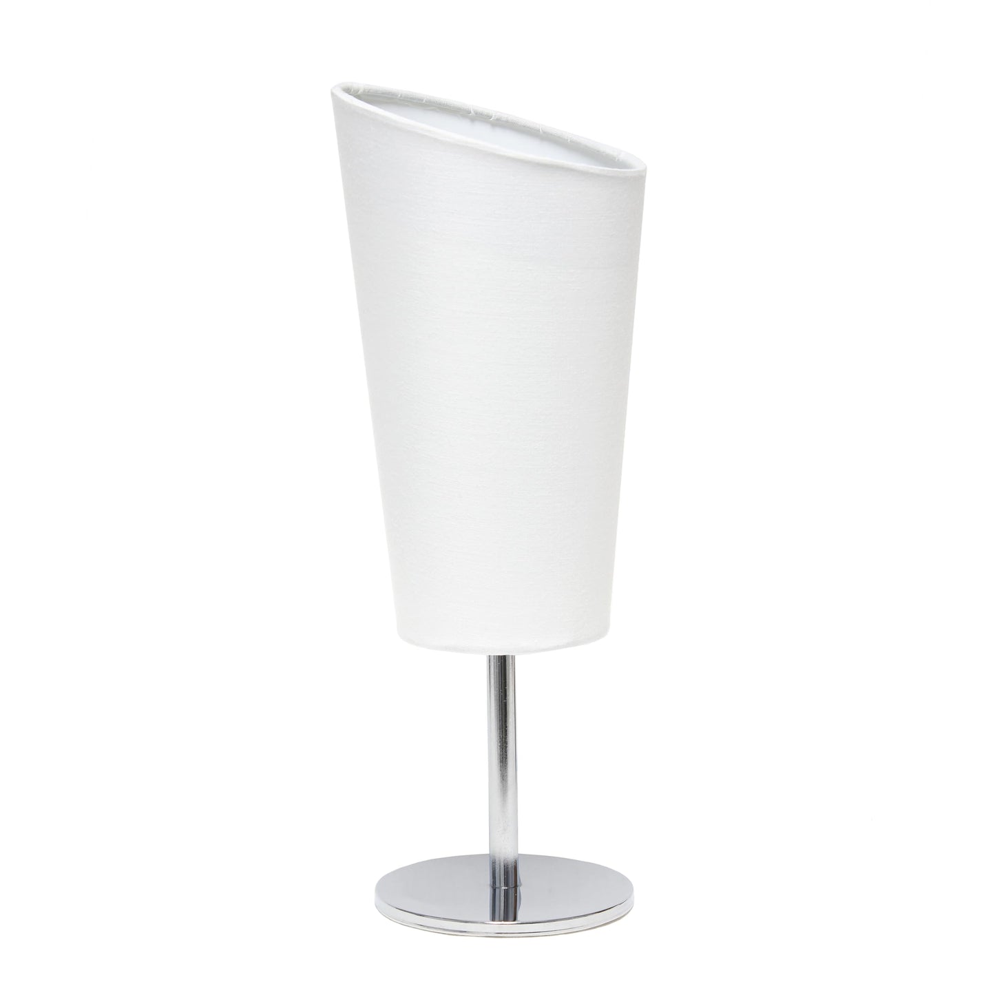 Simple Designs LT1208-WHT 12.4" Bright and Bold Mini Compact Chrome Table Lamp with Angled Fabric Shade, for Living Room, Bedroom, Office, White