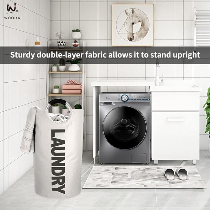 WOOHA 125L Large laundrybasket, Collapsible laundry hamper, Tall Clothes