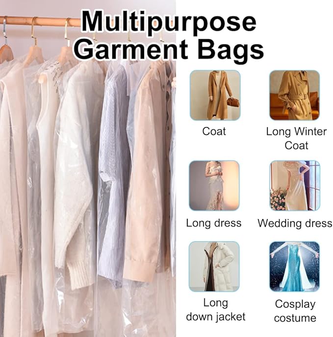 BEISHIDA 20PCS 60 Inch Plastic Garment Bag-Plastic Clear Dry Cleaner Laundry