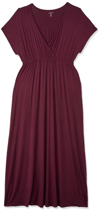 Amazon Essentials Women's Waisted Maxi Dress (Available in Plus Size), Burgundy, Large