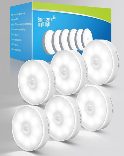 Motion Sensor Lights Indoor, 6 Pack Cupboard Light, Stair Lights Night Light, 3 Modes USB Charging Wall, Magnetic for Kitchen Stair Closet Under Cabinet
