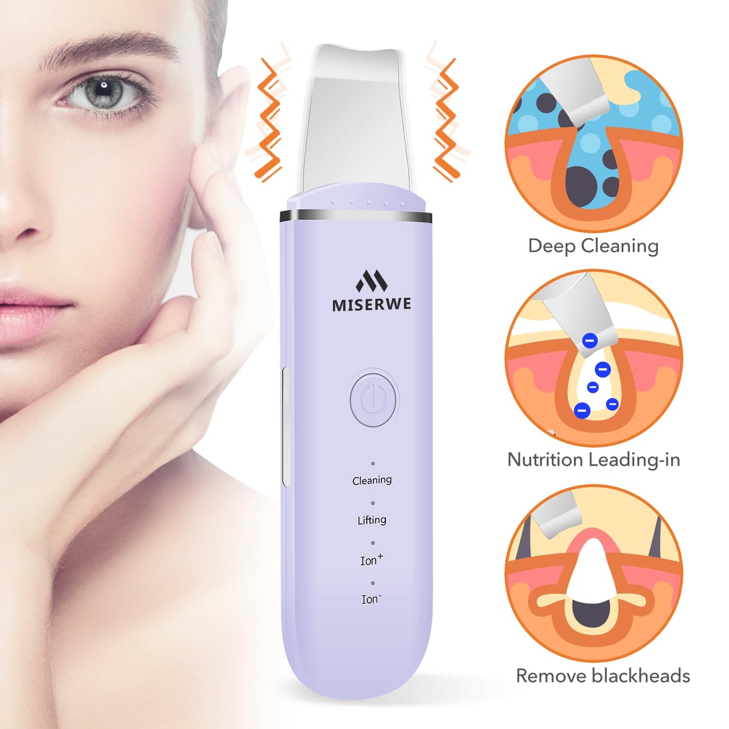 Skin Scrubber Face Skin Spatula Facial Scrubber Spatula for Deep Cleansing Blackhead Remover Pore Cleaner with 4 Modes (White)