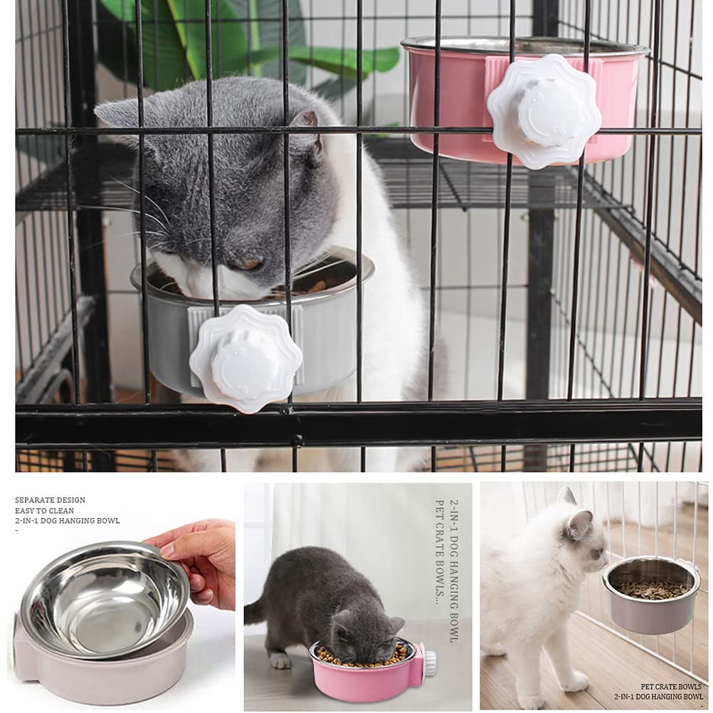 2 Pcs 2-in-1 Pet Crate Bowls, 11cm/4.3In 420ml Hanging Cage Dog Bowl Removable Cage Water Bowls for Dog Cat