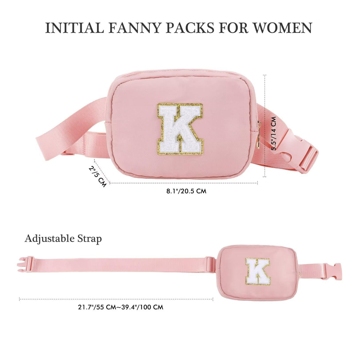 YOOLIFE Personalized Gift - Crossbody Bag for Women, Initial Belt Bag in Pink; Perfect Travel/Fanny Pack Gift for Women