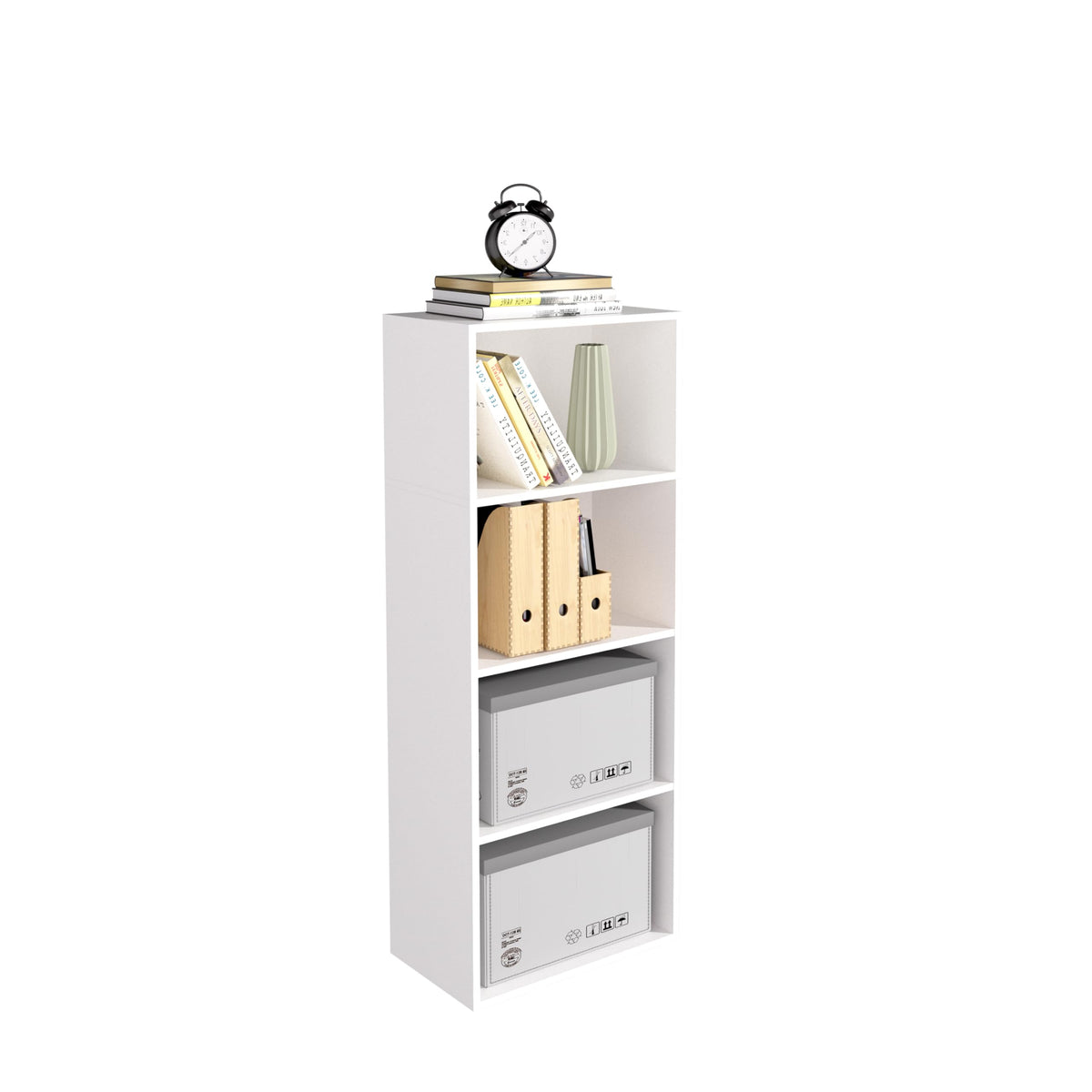 NewBeth Wooden 4 Cube Storage Organizer, 4 Tier Tall Modern Bookshelf Freestanding Storage Display Organizer, Versatile Cubes Shelf and Cubby Unit for Living Room, Bedroom, Home Office 15.7inch