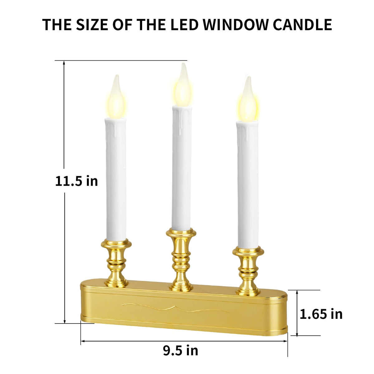 FGDECORJOIE Delicate Battery Operated Flicker Flame Gold Antique 3 Tier LED Window Candelabra 11.5 Inch Hight with Automtically Timer 8 Hours On/16 Hours Off