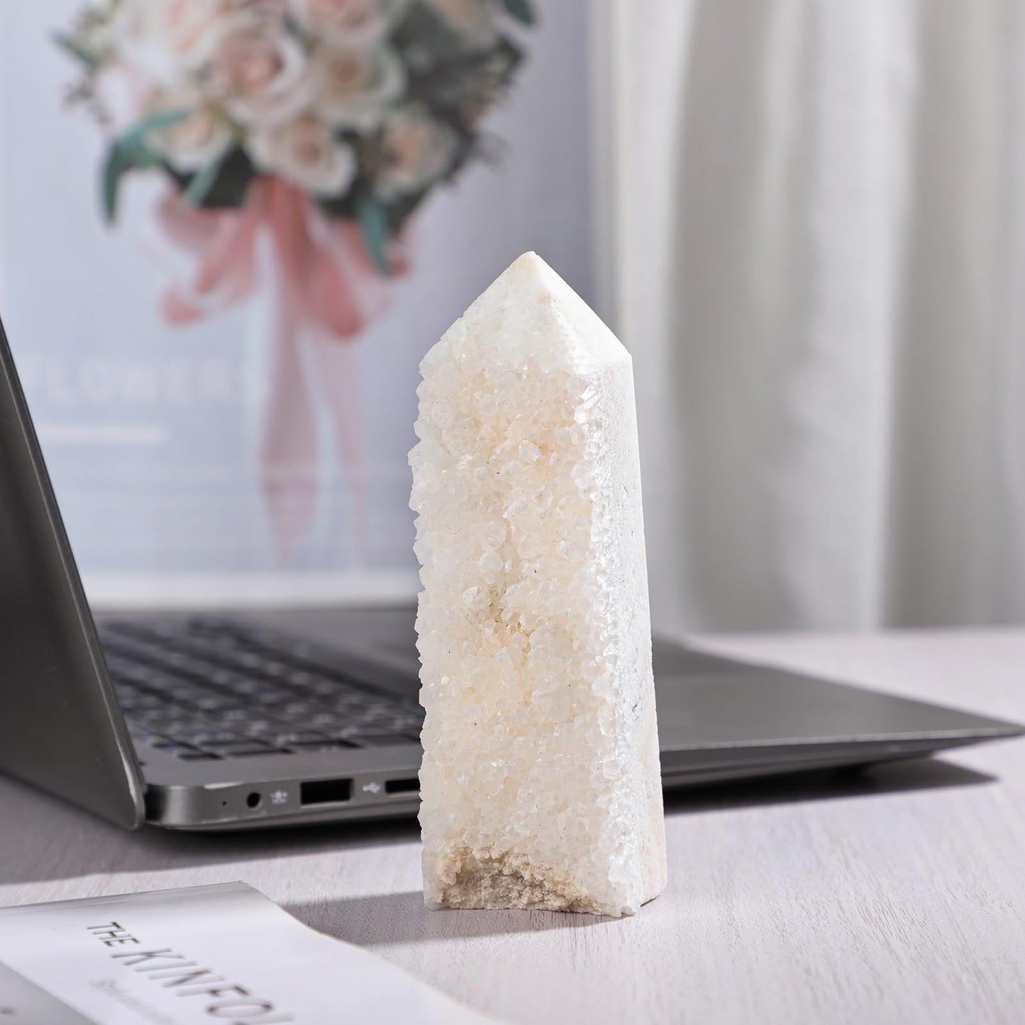 moonsix Natural Rock Crystal Quartz Obelisk Tower, Irregular Raw Crystal Wands Geode Stone for Meditation Home Decor, 401-500g