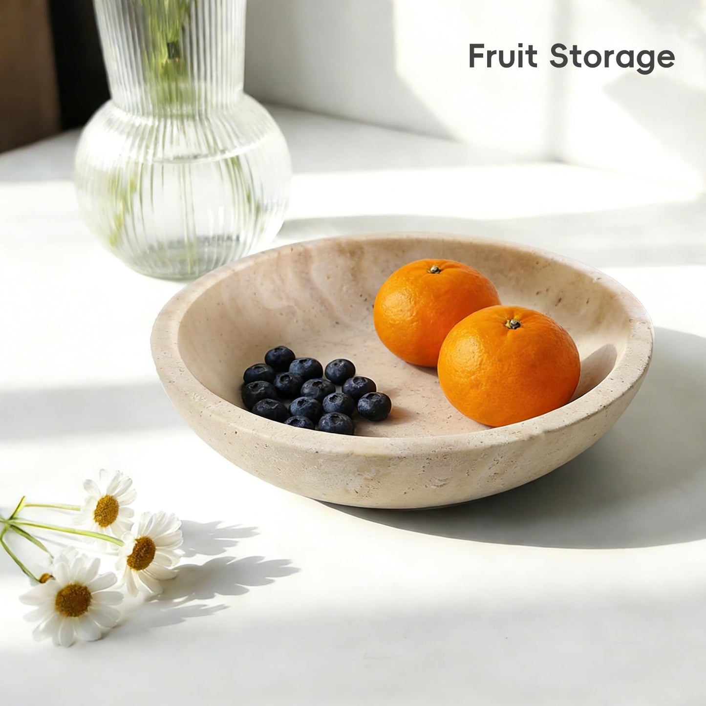 SZGYCSM Travertine Bowl,Decorative Bowl Modern Key Bowl for Entryway Table, Pedestal Bowls for Dining Table Center,Living Room, Kitchen Decor Modern Home Decor Marble Bowls (7.8 Inch)