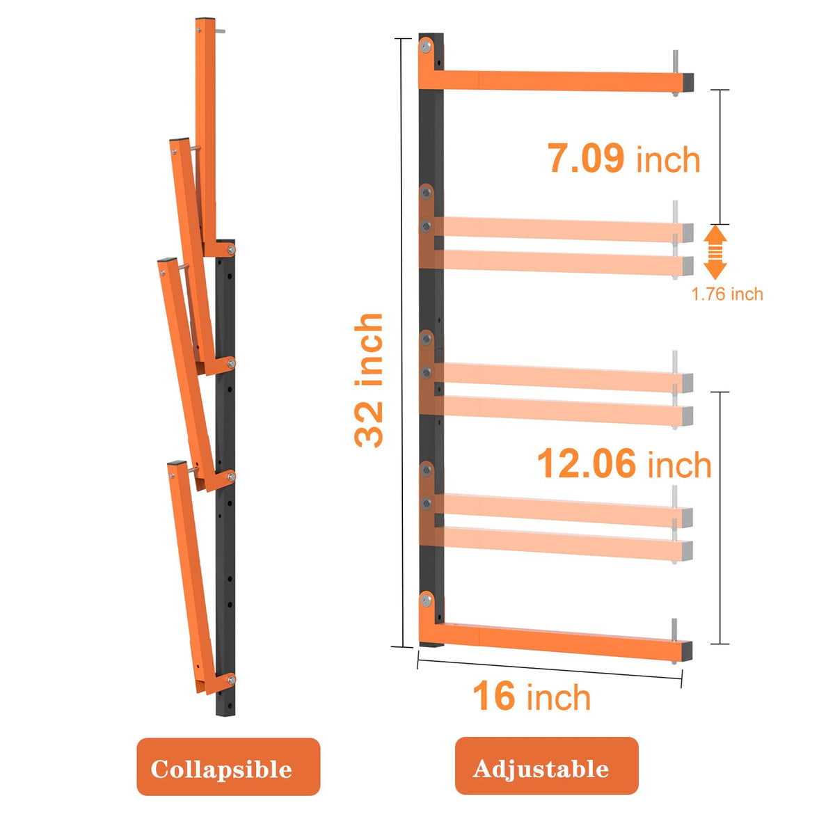 Olgsibb Lumber Storage Rack,Upgrade Folding Lumber Rack Wall Mount, Heavy Duty Metal 8 Level 32 Inch Wood Storage Rack for Garage Storage Organization