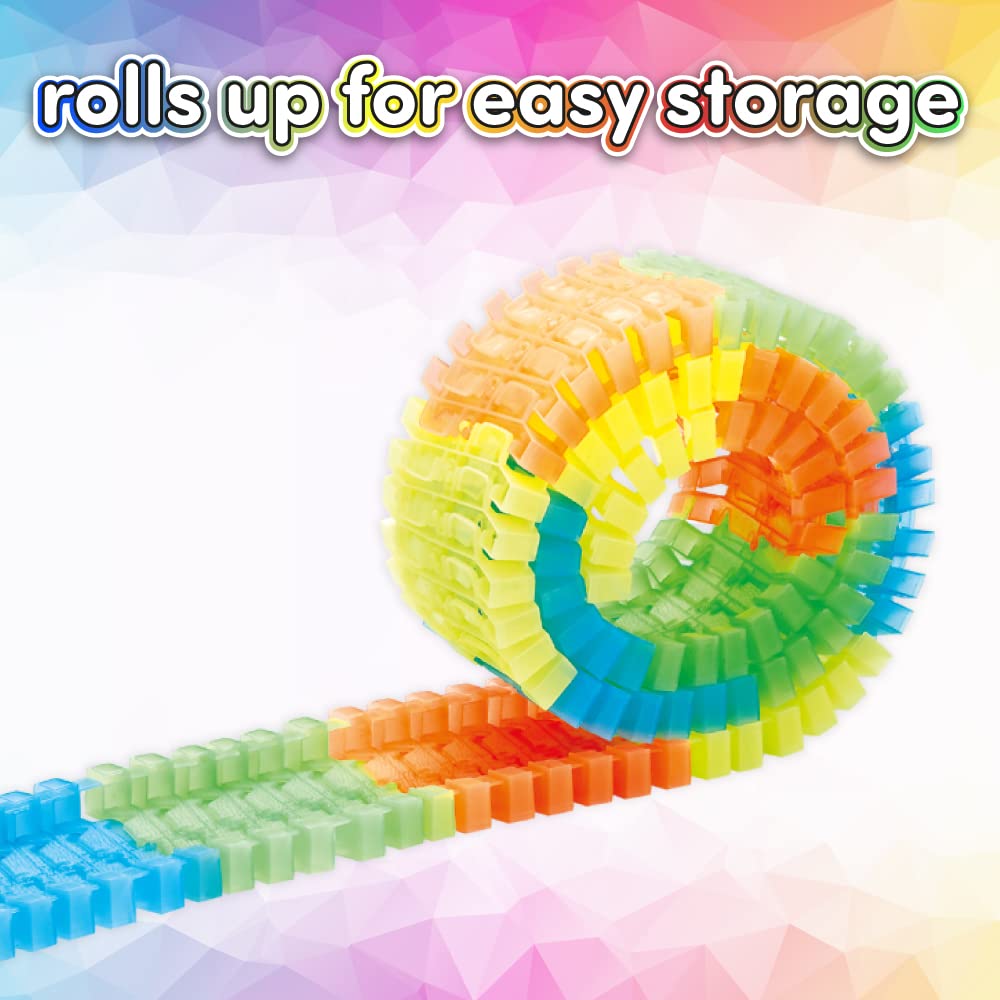 Create-A-Track Car Track Set - Race Track Toy With 220 Track Pieces & 2 Light Up Cars - Glow Tracks Racing Set For Boys or Girls