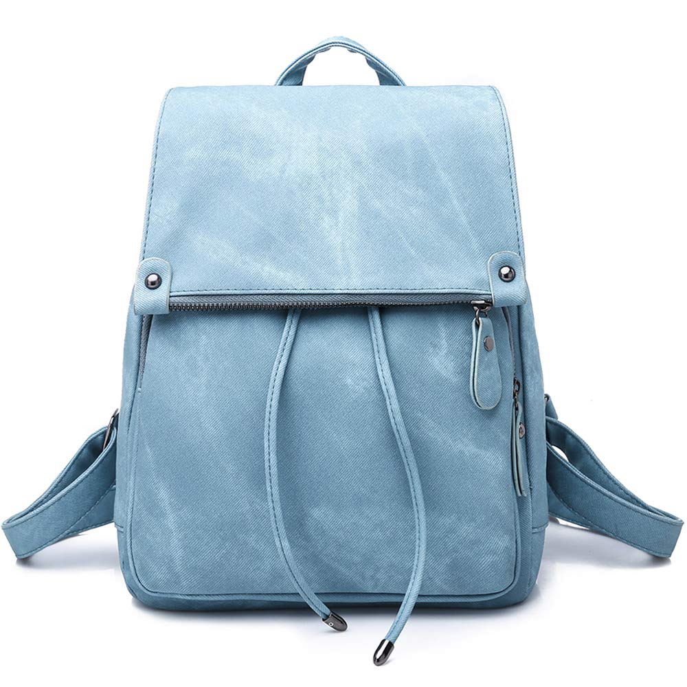 Everfunny Women Backpack Waterproof Anti-theft Lightweight PU Fashion Leather Nylon School Shoulder Bag Travel Cute Backpack Ladies(Blue)