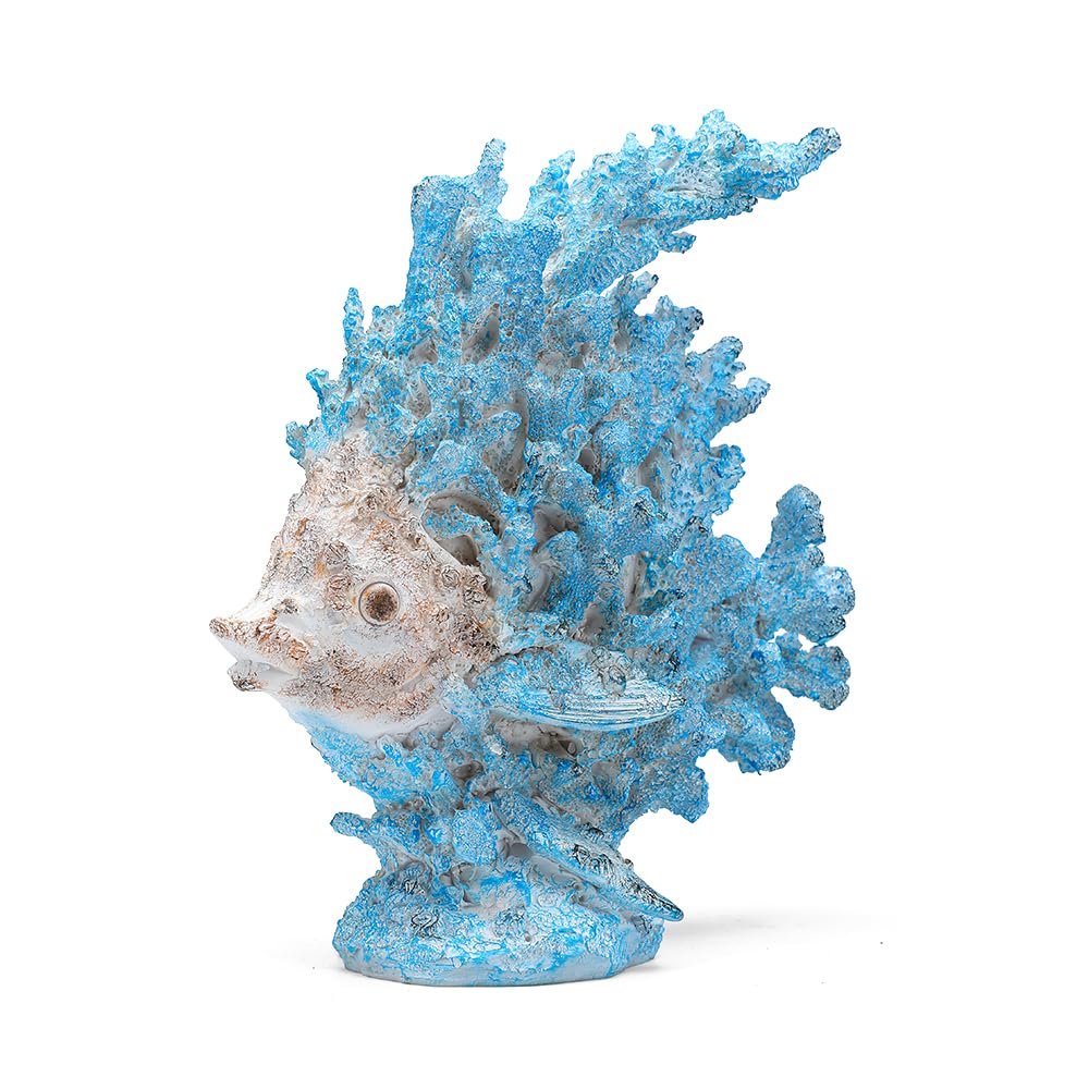 SUYNYBHF Coral Fish Figurines Beach Coastal Coral Reef Decor 9.6-inch Resin Statue Angel Fish Home Office Desktop Sculpture Bathroom Decoration Mom Gift Ornament Gift(Blue) (Blue Coral Fish)
