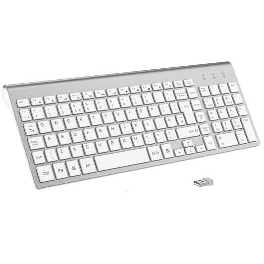 cimetech Wireless Keyboard, 2.4G, Ergonomic with Number Pad, Silent USB, PC, Laptop, Desktop, Windows 10/8/7/XP - Silver White
