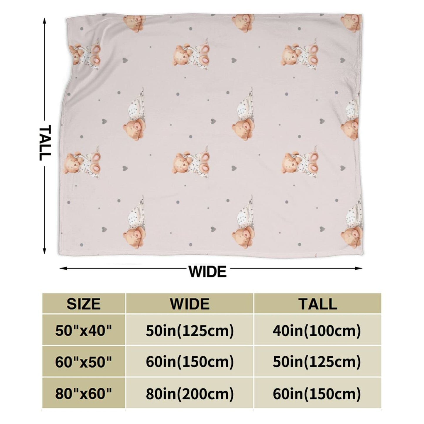 Perinsto Cute Bears Throw Blanket Ultra Soft Warm All Season Decorative Fleece Blankets for Bed Chair Car Sofa Couch Bedroom 50"X40"