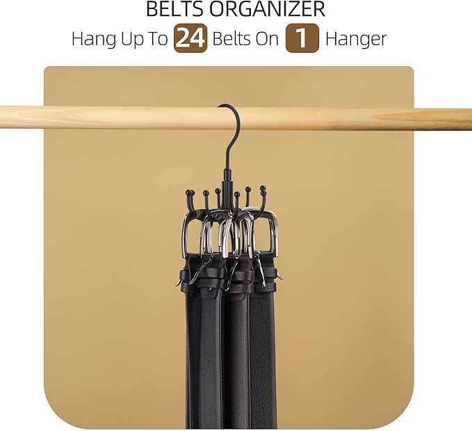 ZEDODIER Belt Hanger, Rotatable Belt Rack Closet Accessories Organizer