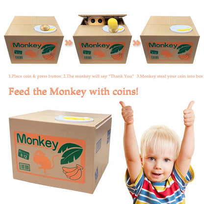 Resulzon Kids Piggy Bank, Stealing ATM Coin Cash Money Counter Saving Can, Cute Mokey Electronic Smart Voice Prompt Piggy Bank Safe Locks, Great Gift for Boys & Girls Christmas