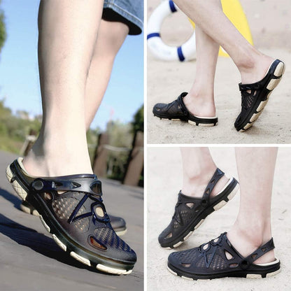 beister Mens Clogs Non Slip Water Shoes with Adjustable Strap, Lightweight Slip on Mules Garden Kitchen Outdoor Beach Yard Pool Shower Summer Sandals Slippers Black Beige