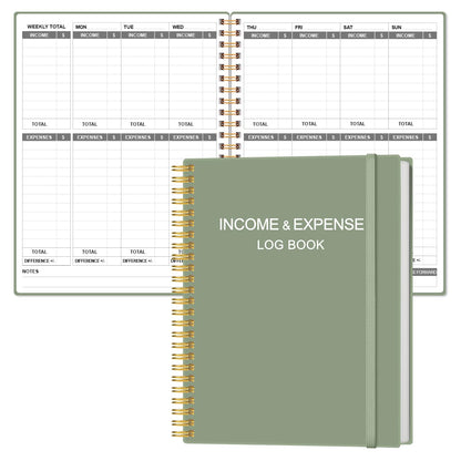 Heveboik Income & Expense Log Book - A4 Income and Expense Tracker for Small Business, Accounting Bookkeeping Tracking for Woman and Man, 8" x 10.5", Green