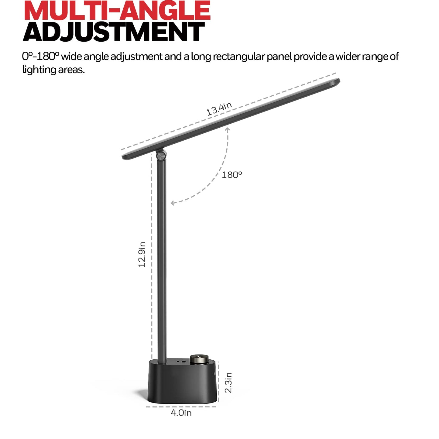 Honeywell Sunturalux™ LED Desk Lamp with USB Charging Ports HWT-H01 - Stepless Dimmable Eye Caring Desk Light for Home Office Bedroom Bedside College Dorm, Foldable Table Lamp Reading Lamp Black
