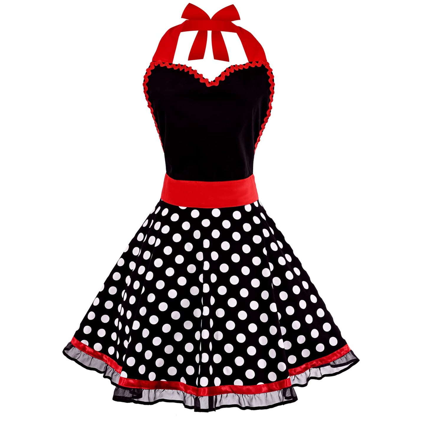 Violet Mist Cute Sweetheart Vintage Apron for Women Girls Polka Dot Retro Stylish Apron Sexy Black Dress 50s Aprons Lace Ruffle Adjustable Neck Strap Flirty Aprons Halloween Christmas Mothers Gifts
