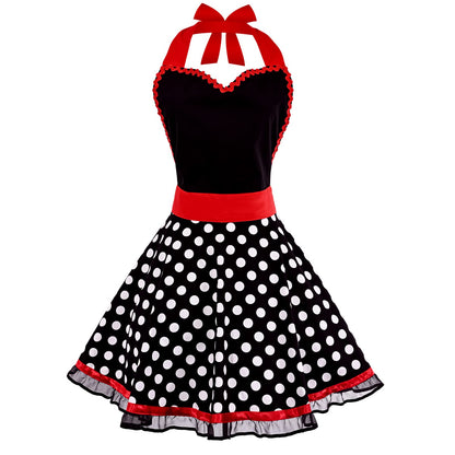 Violet Mist Cute Sweetheart Vintage Apron for Women Girls Polka Dot Retro Stylish Apron Sexy Black Dress 50s Aprons Lace Ruffle Adjustable Neck Strap Flirty Aprons Halloween Christmas Mothers Gifts