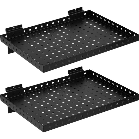 LYYUWE Heavy Duty Slatwall Shelf 16x12Inch, Steel Slatwall Accessories Storage Rack for Garage, Retail, Workshop (2, 16x12Inch)