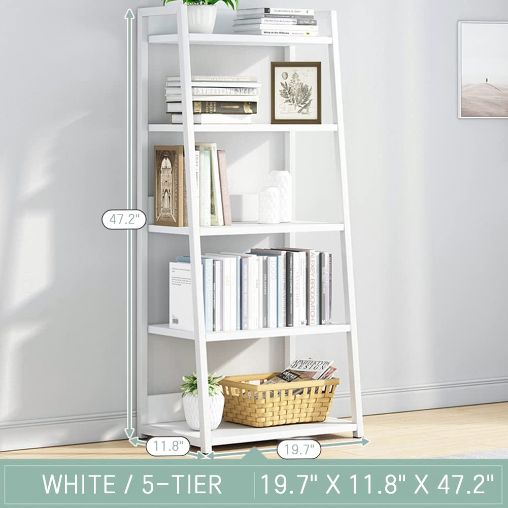 IOTXY 5 Tier Open Bookshelf - Steel and Wood Display Stand, 19.7" Width Floor-Standing Bookcase, White