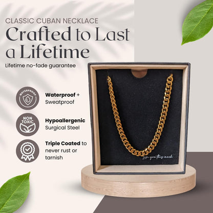 Love You This Much Promise 5mm Cuban Chain Necklace for Him, 22" Length + Luxury Box, Sentimental Gift for Him, BF Present for Birthday, Gift Ideas for Boyfriend Christmas (18k Gold Finish)