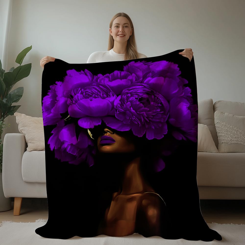 HUNXIAOJ African American Throw Blanket Black Girls Print Blanket African American Gifts for Women Warm Soft Flannel for Girls Boys Women Teens Adults Bed Sofa Couch (50 in x 60 in)