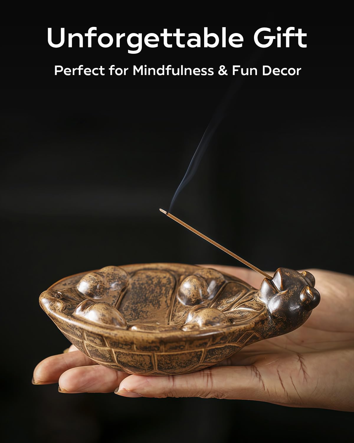 TEAVOR Smoking Turtle Incense Stick Holder - Funny Ceramic Incense Burner with Ash Catcher, Relaxing Desk Decor for Home & Office