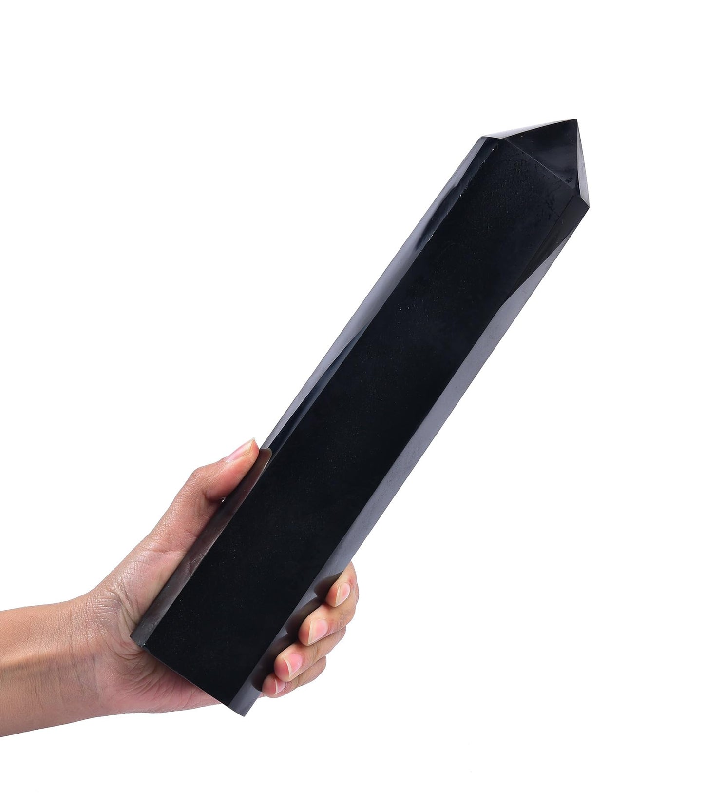 AMOYSTONE Obsidian Crystal Tower 4-4.5 Lbs Protective Stone Wand Natural Hexagonal Obelisk Column Centerpiece for Bookshelf Entryway Hallway Stand Focal Point Tabletop