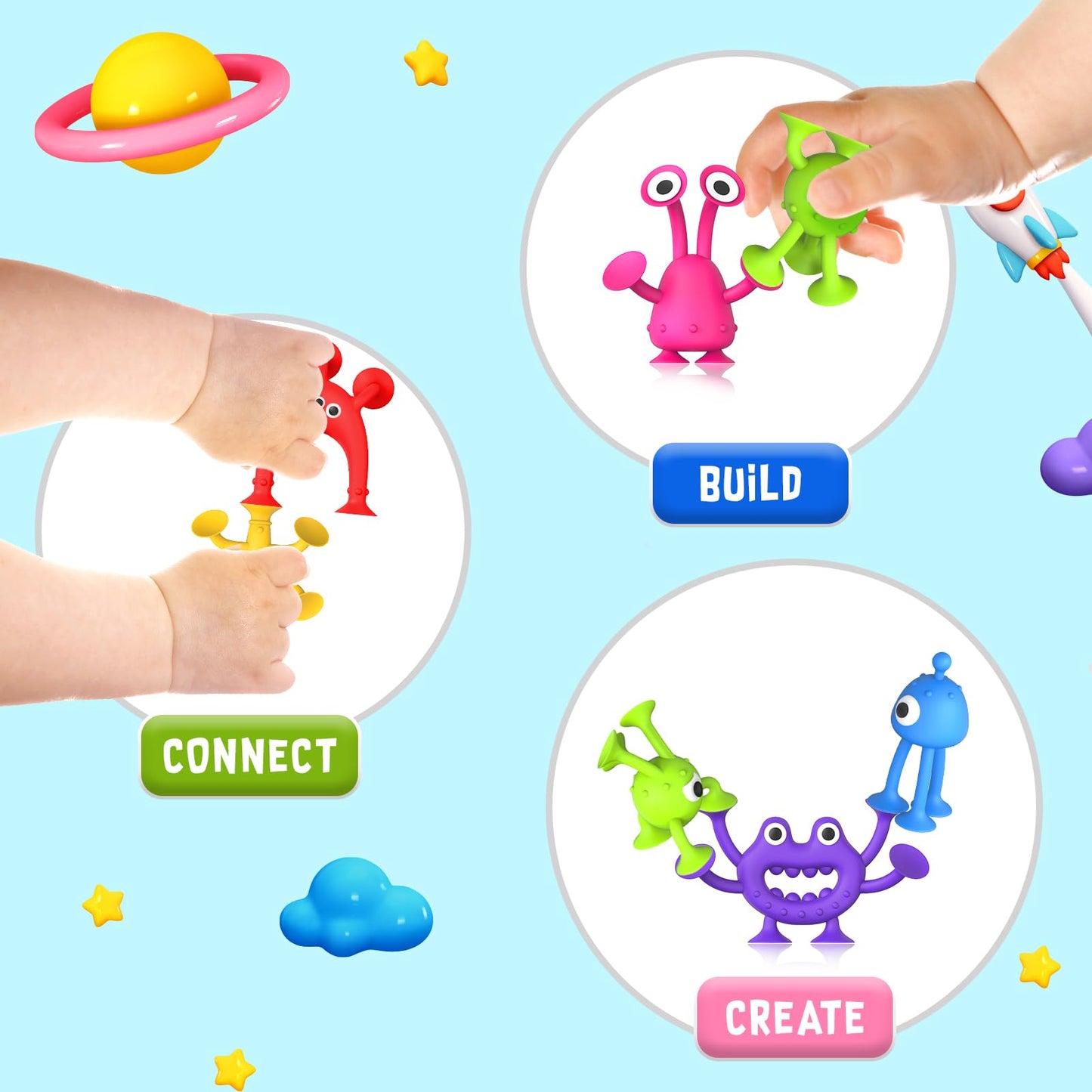 Baby Bath Toys Suction Toy: No Hole Bath Toy for Baby Toddlers - Kids Mini Sensory Fidget Suction Cup Toys for Boys Girls - Window Building Toy Road Trip Travel Essentials for Kids Gifts (Ages 3+)