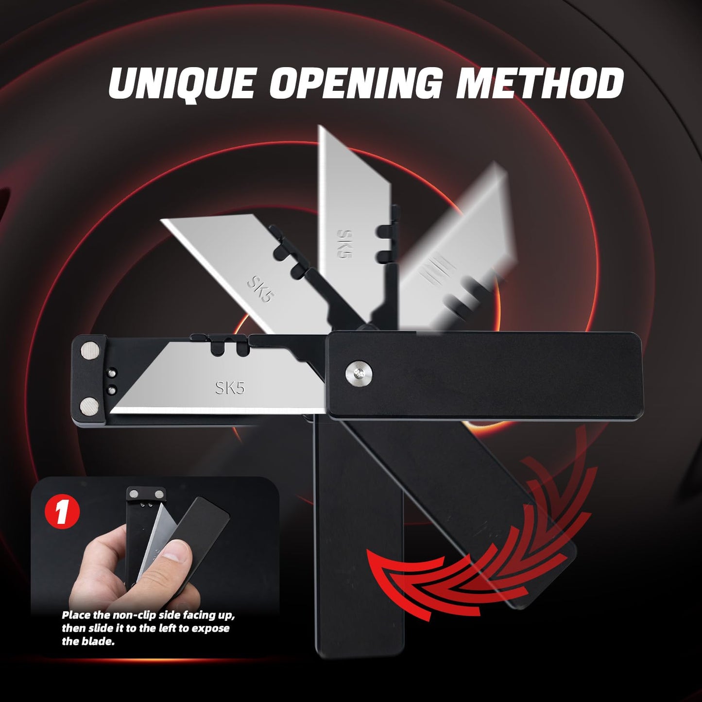 cckk Aluminium Utility Knife, Unique way of unfolding, Lightweight All Metal Folding Box Cutter with clip, Quick Change Blade Razor Knife,Ideal Gifts for Men Women, with 10 Extra Blades