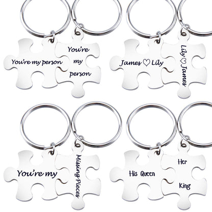 Fanery Sue Matching Puzzles Personalized Keychain Name Keychain Custom Engraved Key Chain ID Key Tag for Couples Best Friends(Engraving)
