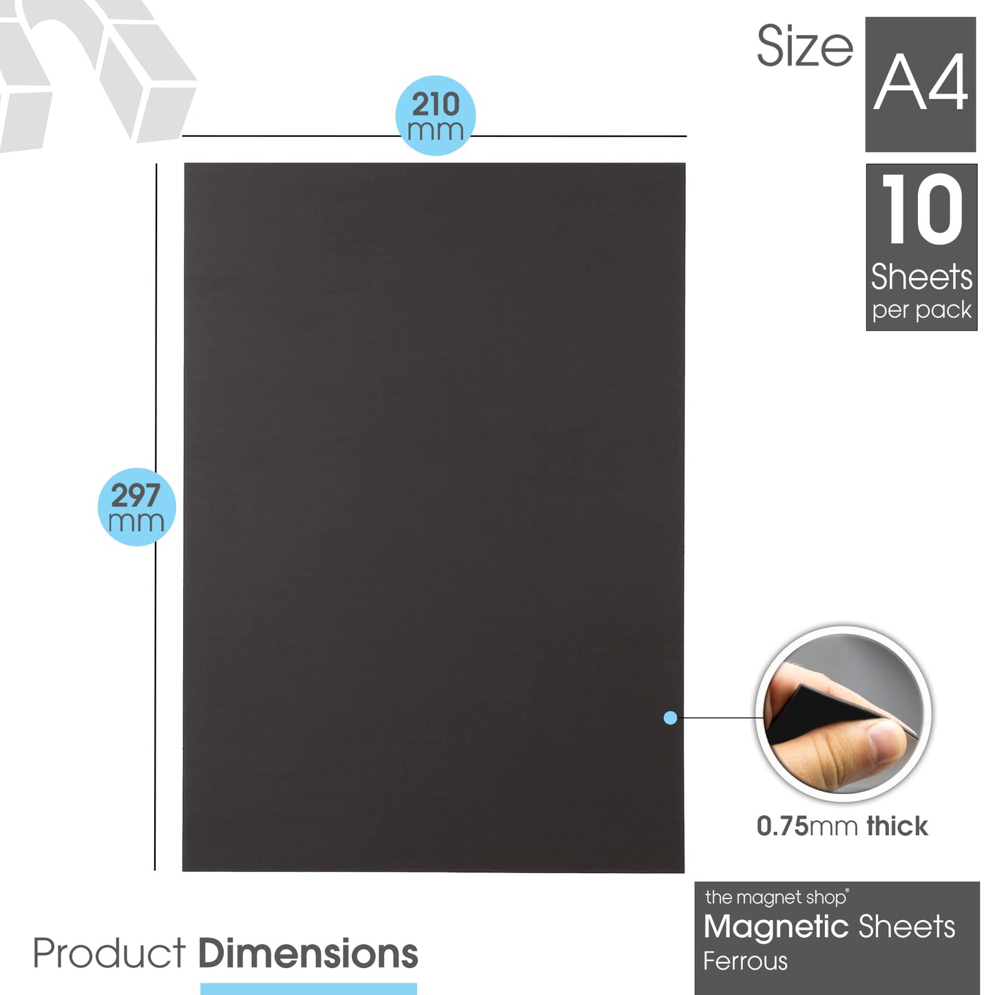 TMS A4 Self-Adhesive Rubber Steel Ferrous Sheet | Magnetically Receptive Surface (10 Sheets)