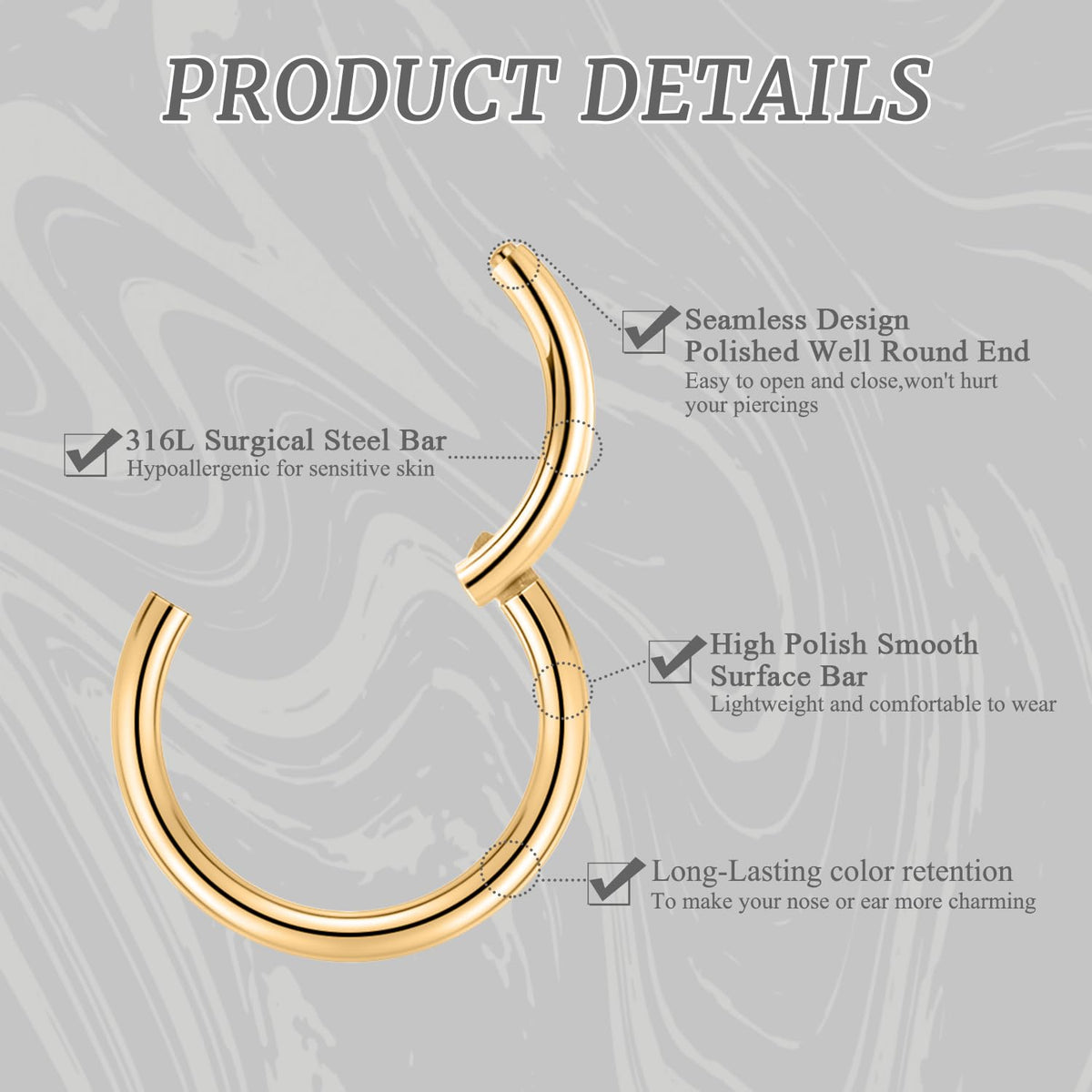 GAGABODY Septum Ring 20g 6mm Nose Hoop Cartilage Earring Hoop Gold Nose Rings 20 Gauge Helix Earring Septum Ring Daith Tragus Earrings Surgical Steel