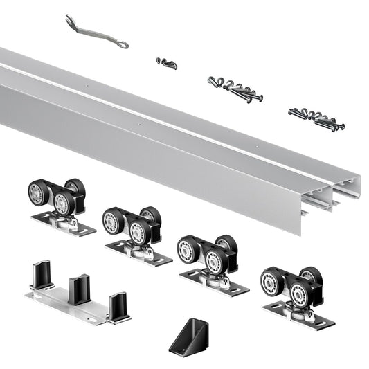 SongYung Heavy Duty Bypass Sliding Closet Door Track Hardware 48",4FT Aluminium Pocket Door Track Rail Set, Smoothly and Quietly, for 2 Door System