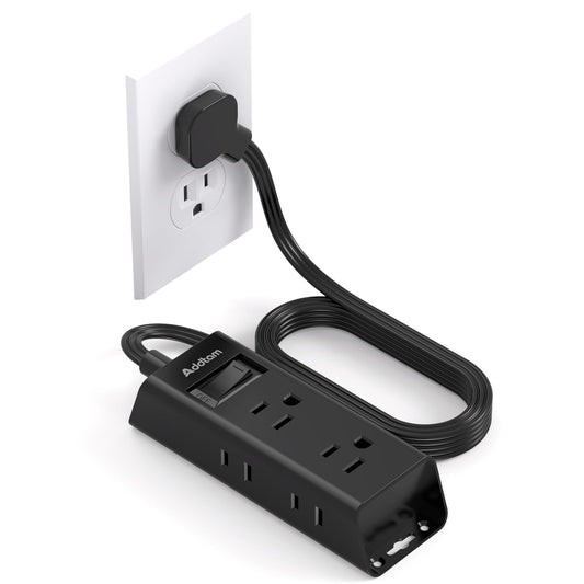 Cruise Essentials - Flat Plug Power Strip, Addtam 5 ft Ultra Flat Extension Cord with 6 Outlets Extender, No Surge Protector for Cruise Ship, Travel, Dorm, Home Office, ETL Listed