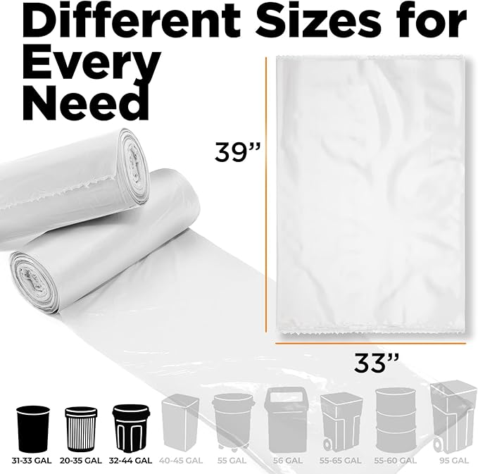 ToughBag 30-33 Gallon Clear Trash Bags Recycling Bag, Garbage Can Liners –
