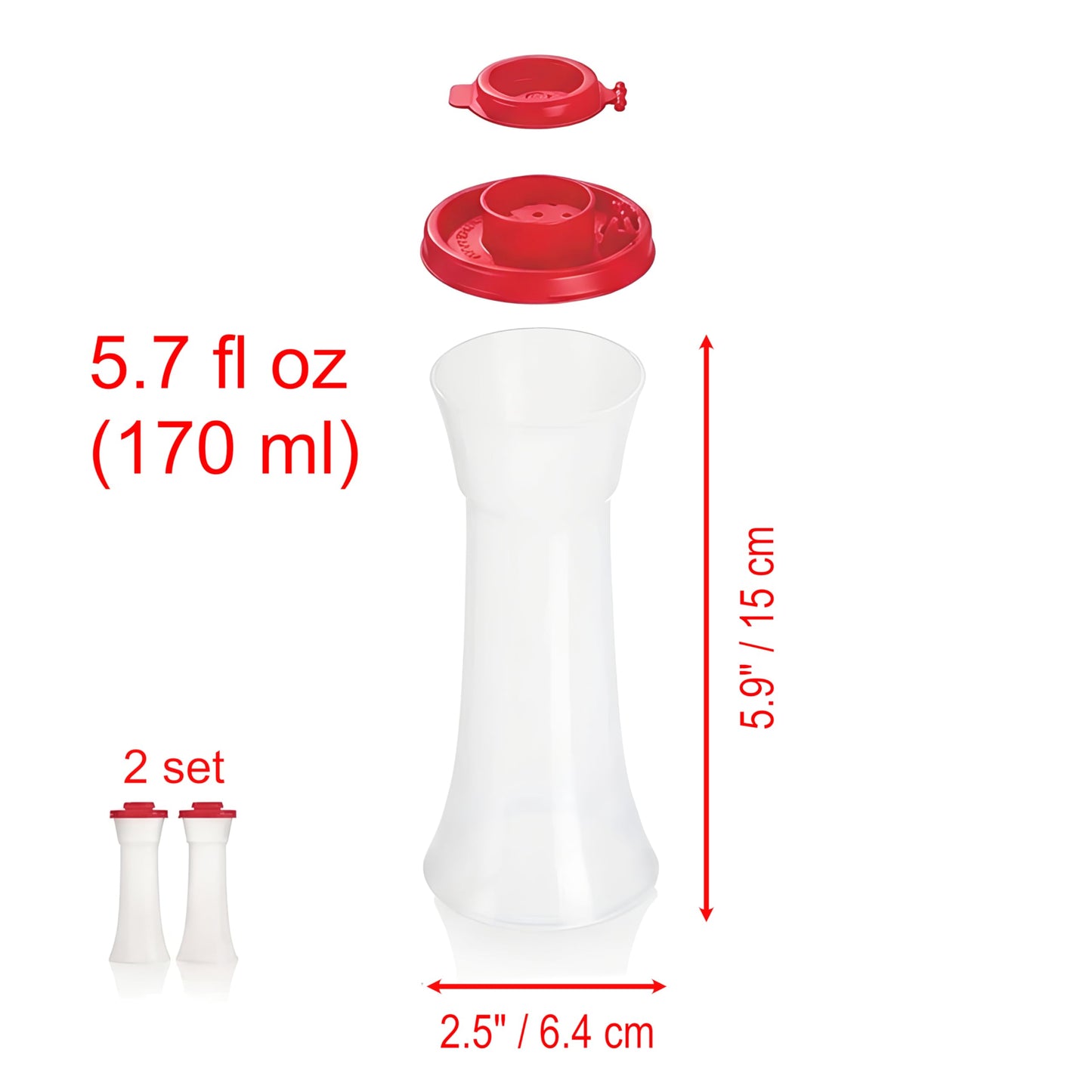 Tupperware Large Hourglass Salt and Pepper with Red Seals